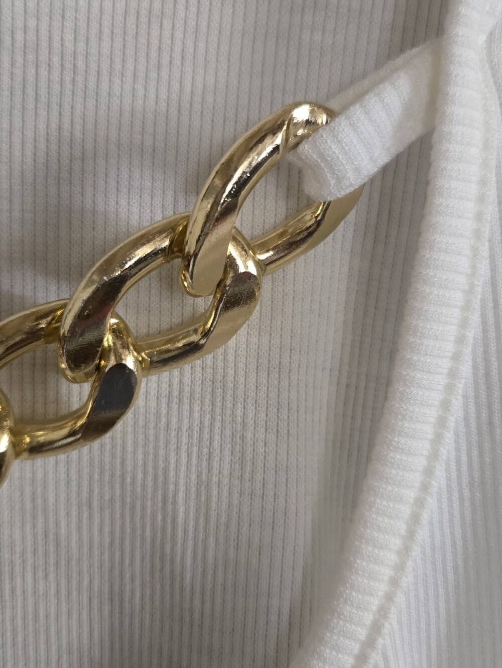 Nwt Eloquii Ribbed Knit Top Chunky Polished Gold Chain Accent Off White 26/28 - Picture 5 of 8